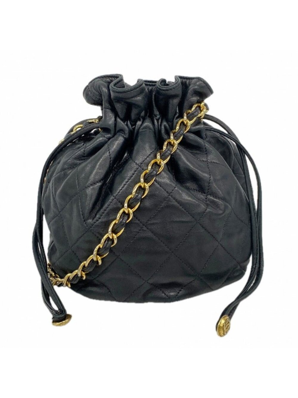 Chanel Shoulder Bag Quilted Lambskin Black Gold